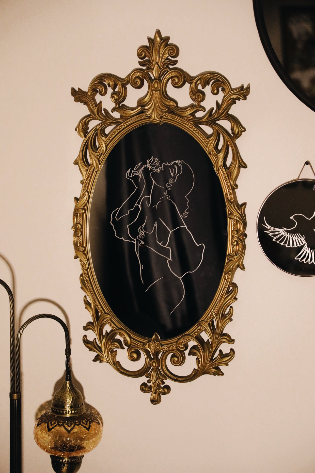 Hand-Engraved Rose Mirror