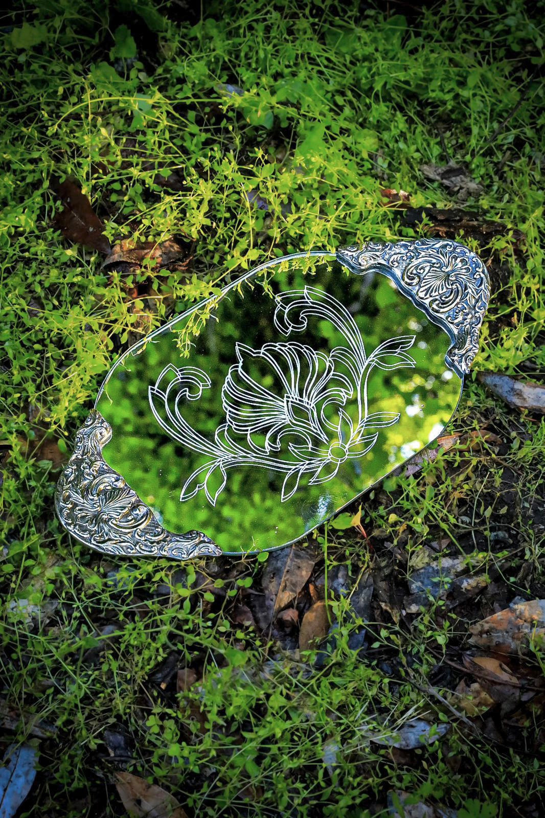 Hand-Engraved Nouveau Mirror Tray